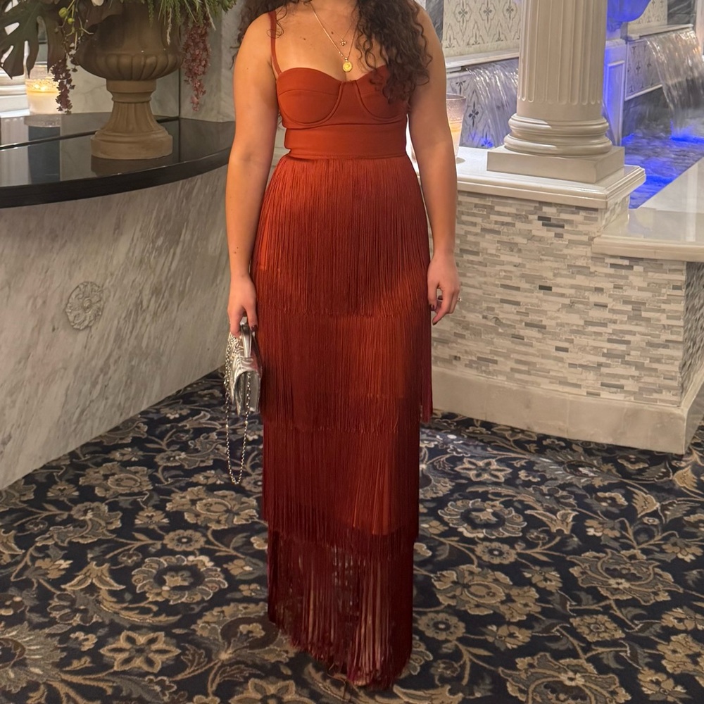 Elegant Red Fringe Dress